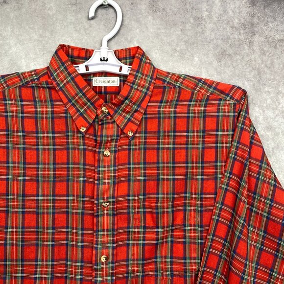 Vintage CREIGHTON Button Down Shirt Men L 16-16.5 Red Plaid Classic 70's-80's - Picture 1 of 9